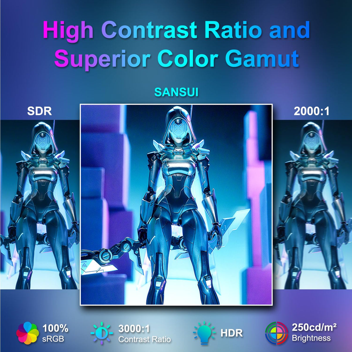 SANSUI 24-inch monitor with 100Hz refresh aids smooth motion in gaming and scrolling.