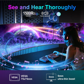 SANSUI 24-inch curved monitor with built-in speakers supports easy multimedia playback.