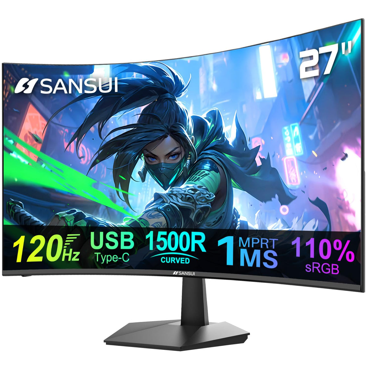 SANSUI 27-inch curved monitor with 120Hz for smooth gaming and fast work