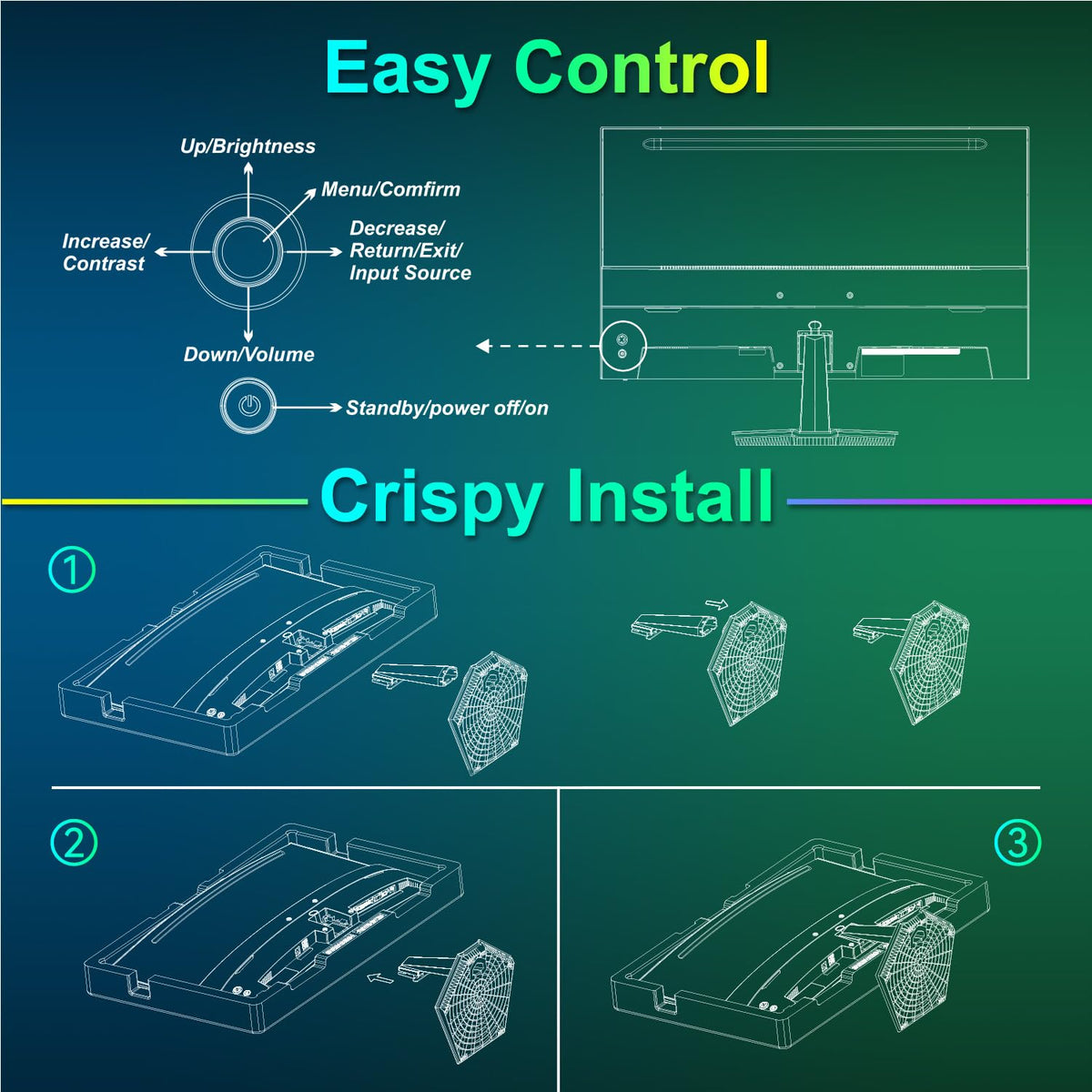 SANSUI 27-inch curved monitor tilt range for ergonomic viewing
