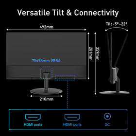 Tilt range -5° to 22° for comfortable viewing positions