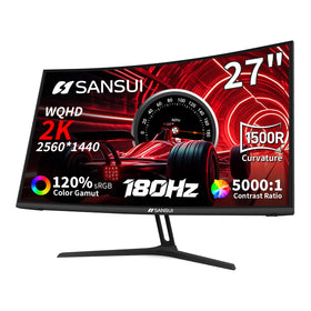 SANSUI G27C1Q curved 27-inch front view for immersive gaming visuals.