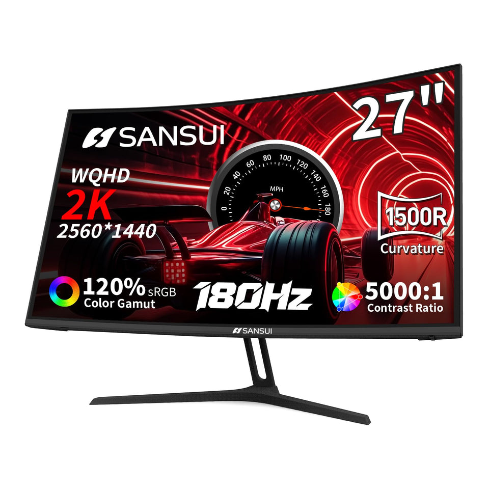 SANSUI G27C1Q curved 27-inch front view for immersive gaming visuals.