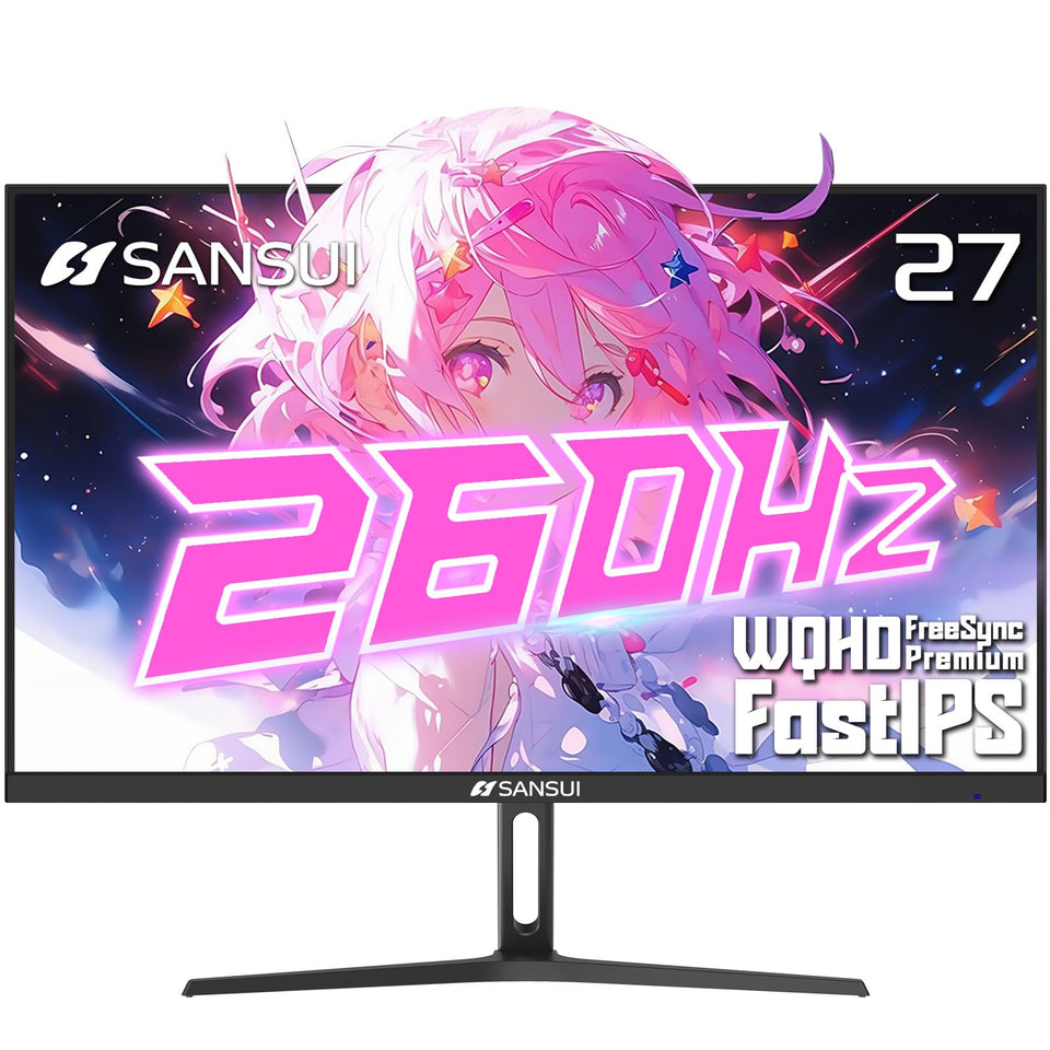 SANSUI 27-inch front view highlighting fast IPS clarity for competitive gaming.