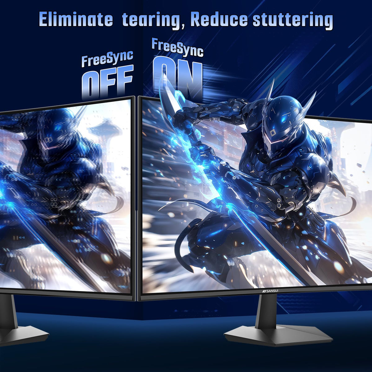 SANSUI monitor with Freesync and HDR for vibrant visuals.
