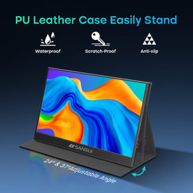 SANSUI ultra-thin monitor with PU leather stand cover for travel