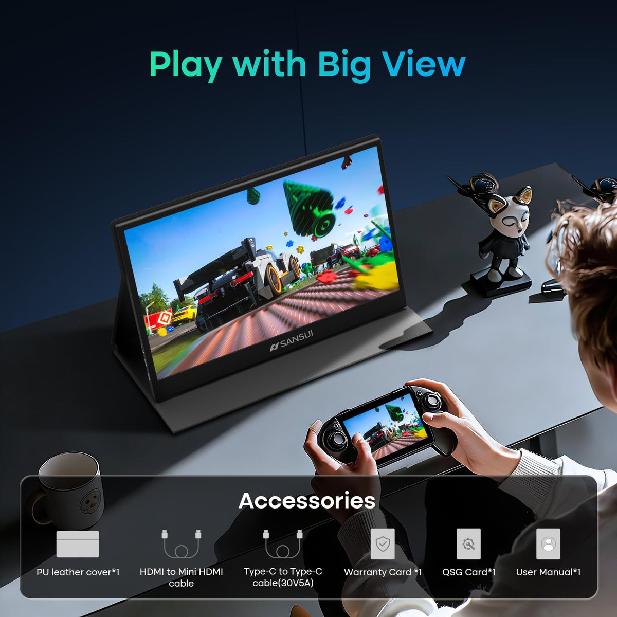 SANSUI portable monitor with compact tilt-ready design
