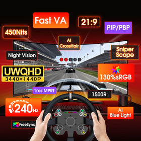 SANSUI UWQHD 3440x1440 display with 1500R curvature for cinematic panoramic views.