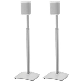 Sanus adjustable height speaker stand for Sonos One showing ideal listening height.