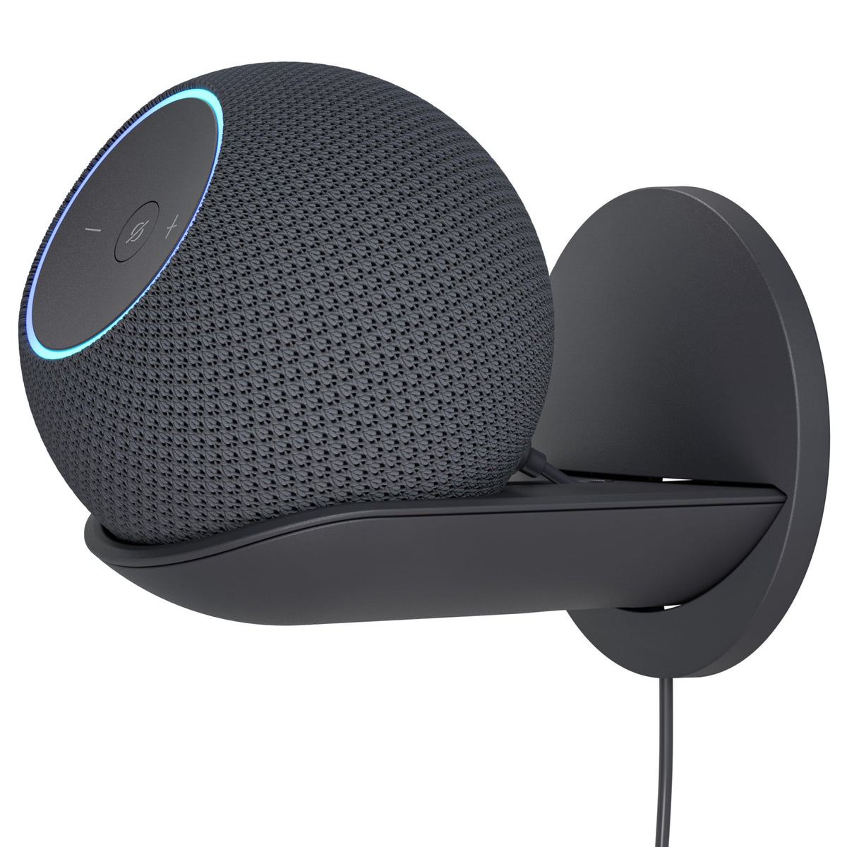 Sanus close-up showing Echo Dot Max cable routing for a clutter-free look