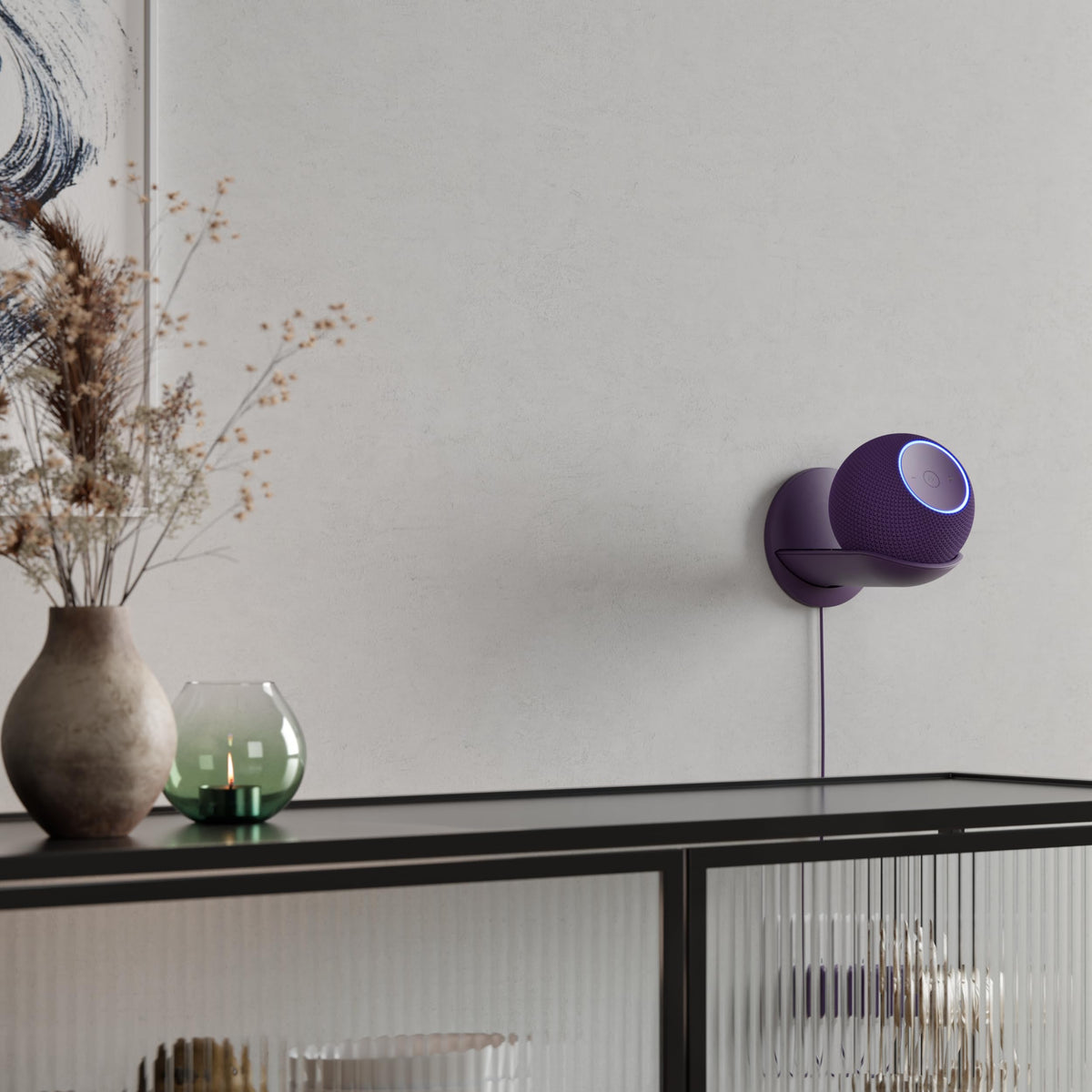 Sanus close-up of mount detail demonstrating secure Echo Dot Max fit