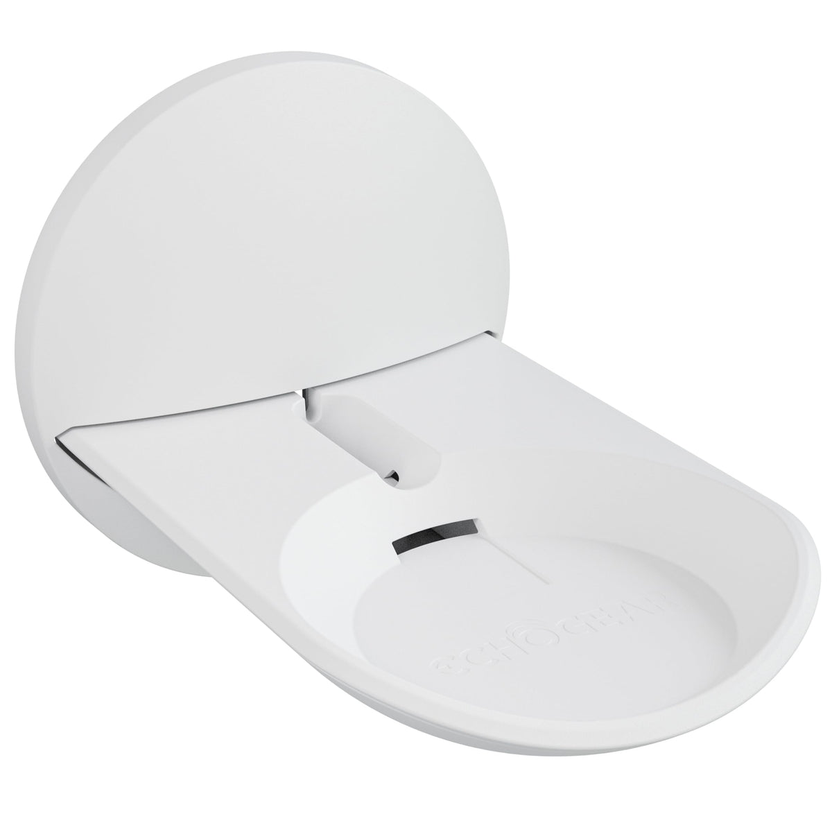 Sanus front profile showing Echo Dot Max mounted and saving countertop space
