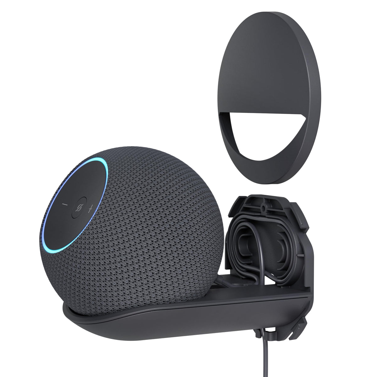 Sanus side profile of Echo Dot Max mount highlighting low-profile secure fit