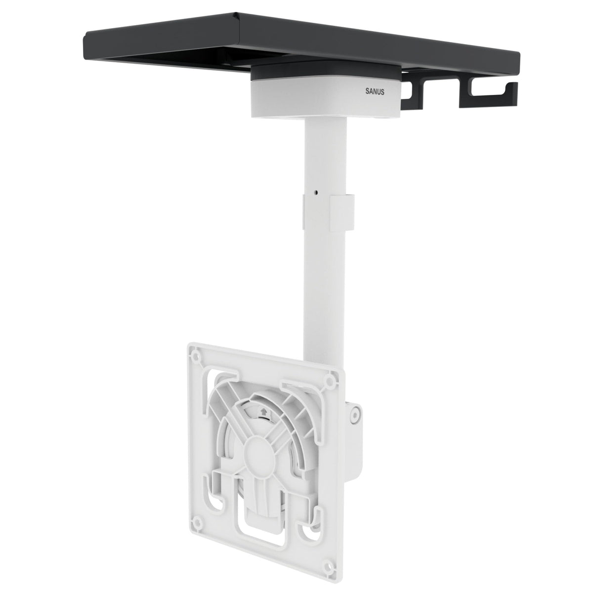 SANUS front view of under-cabinet mount showing secure Echo Show 15 installation and space-saving benefit