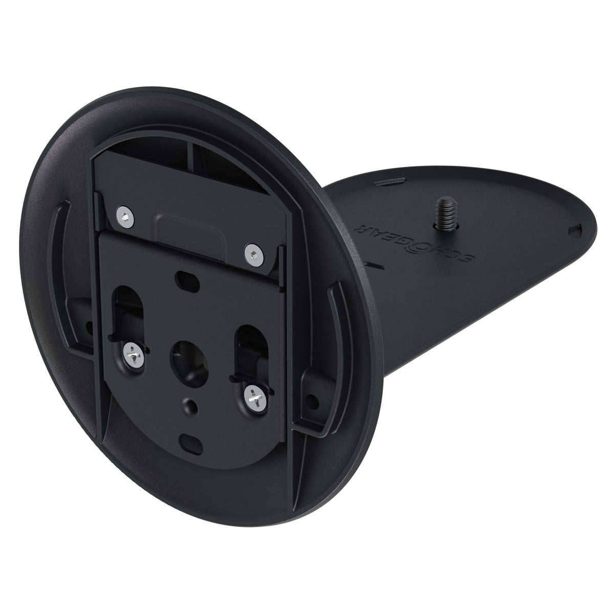 Sanus mount with Echo Studio and ruler for scale, shows compact footprint