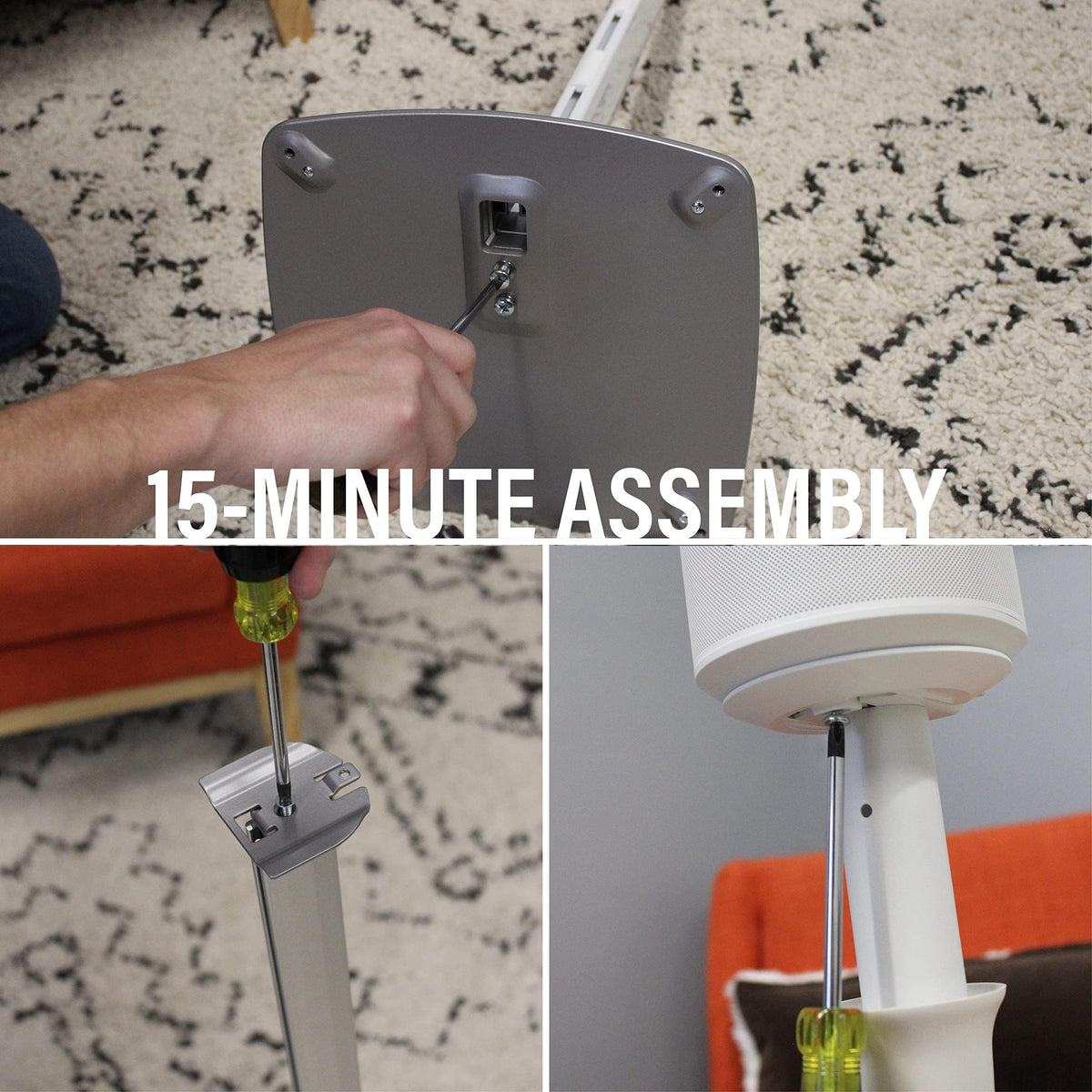 Sanus Era 100 stand with cable management keeps wires hidden and neat