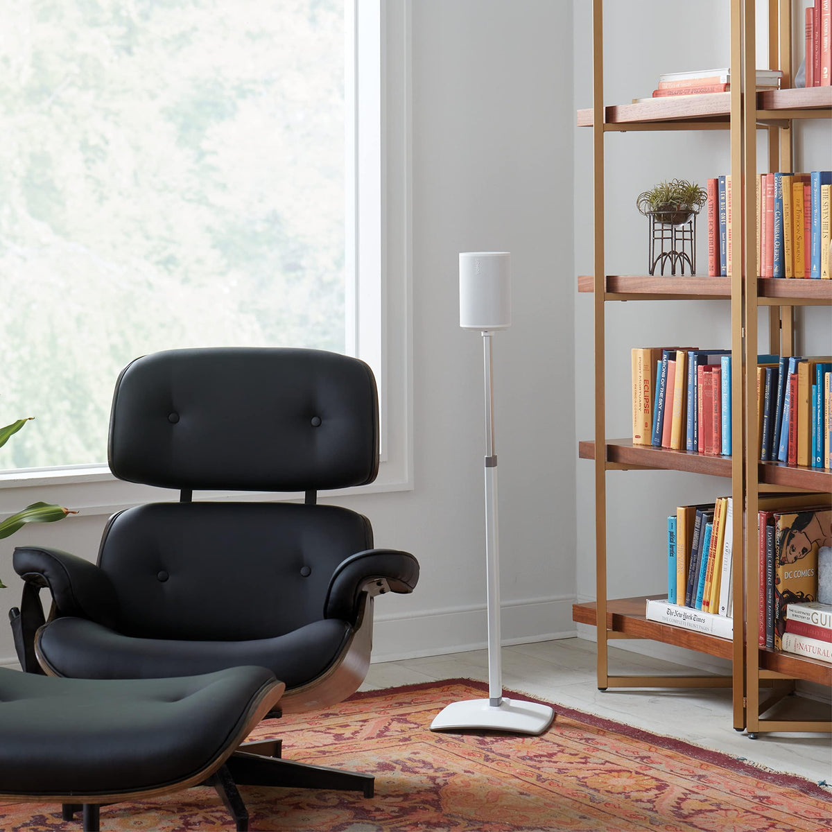 Sanus Era 100 stand side view shows sleek design and stability