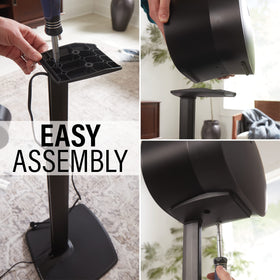 Base feet on Sanus ERA 300 stand illustrate stability options for different floors