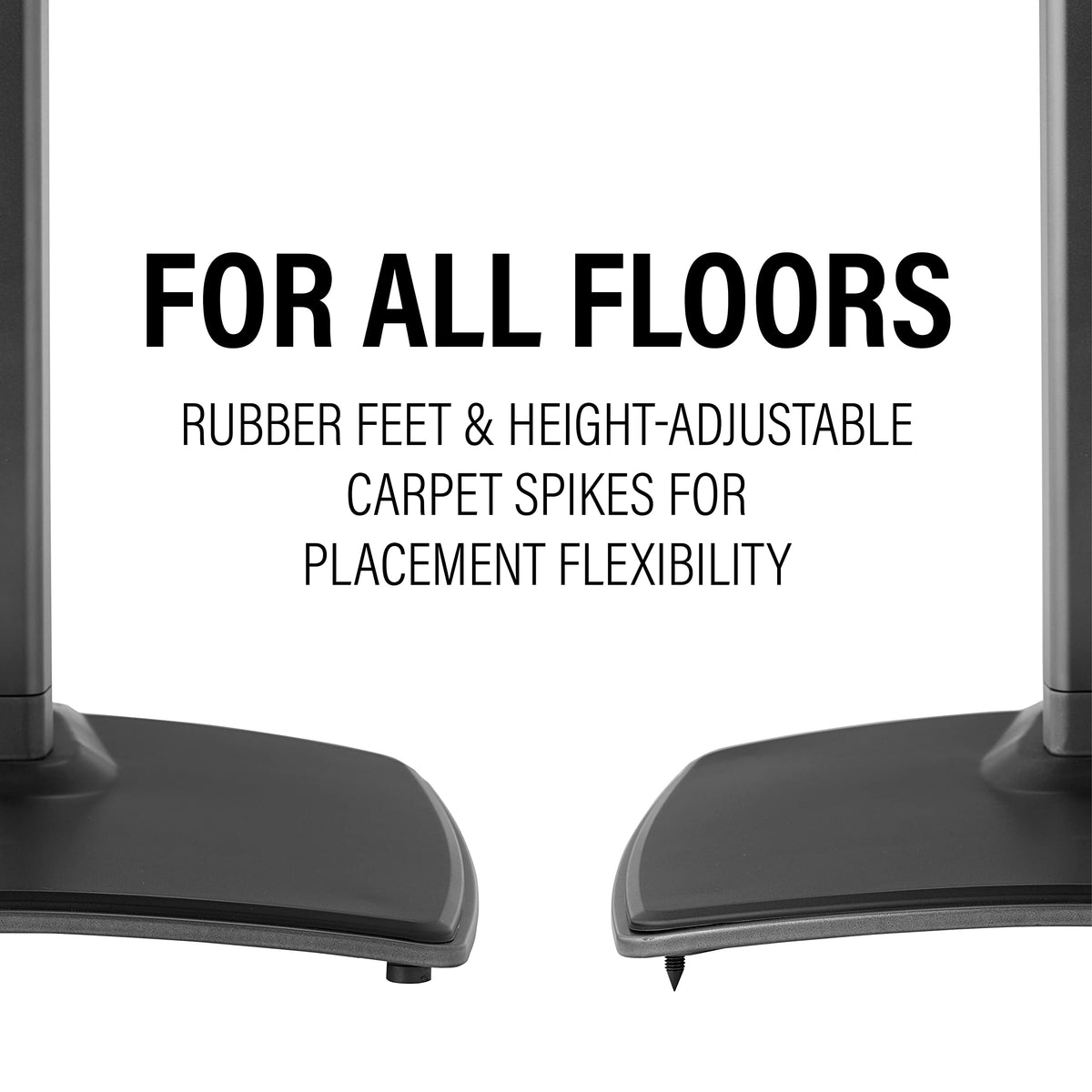 Corner placement with Sanus ERA 300 stands emphasizes minimal footprint in living spaces