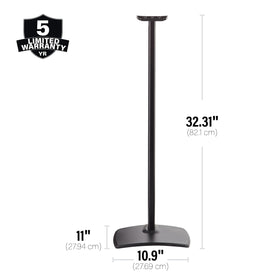 Living room setup with Sanus ERA 300 stands conveys neat secure audio integration