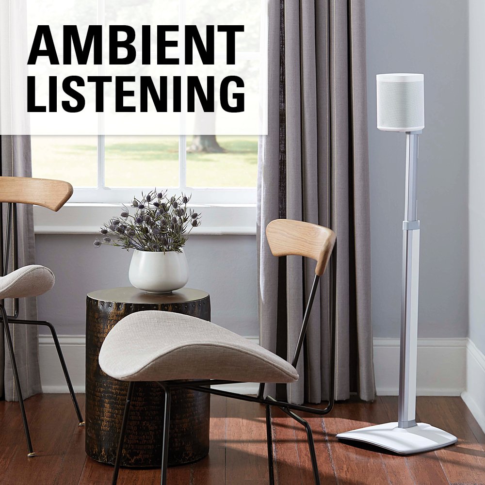 Sanus floor-friendly spikes and rubber pads adapt to different surfaces.