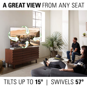 Sanus mount stays level during adjustments for comfortable viewing.