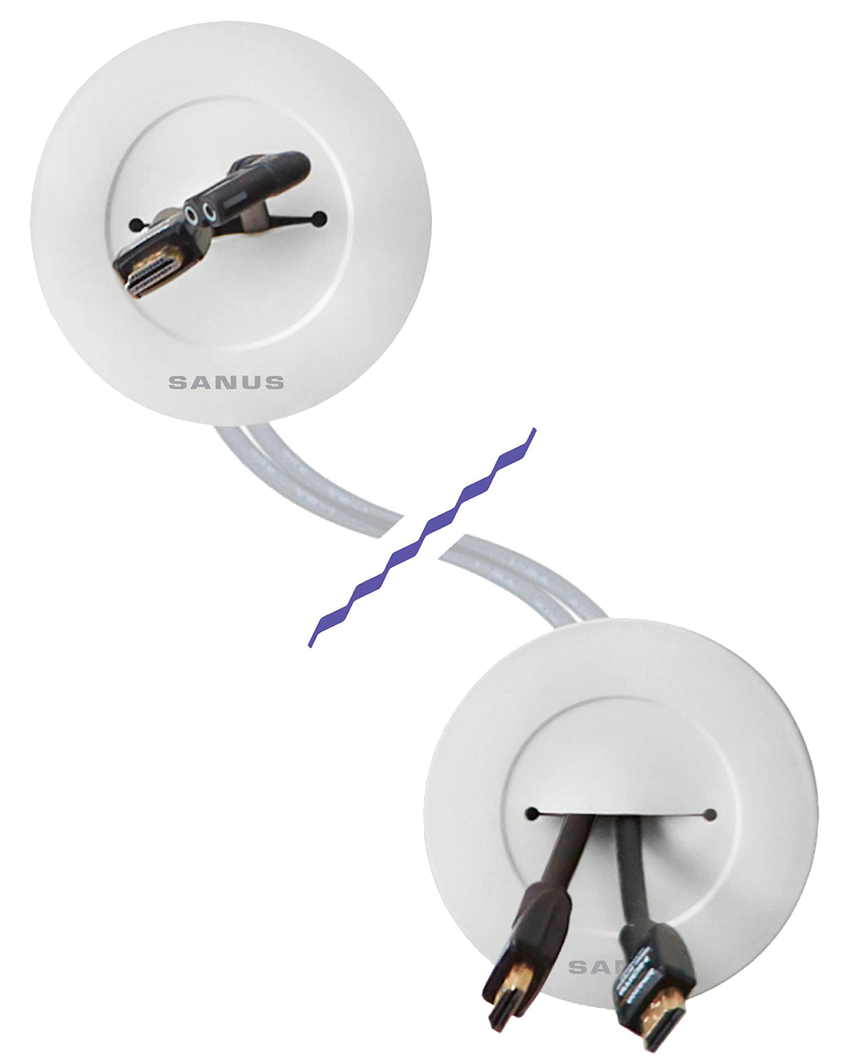Sanus in-wall kit installation process demonstrates cable concealment behind the wall