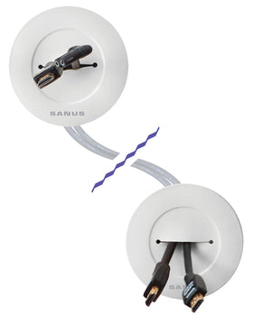 Sanus in-wall kit installation process demonstrates cable concealment behind the wall