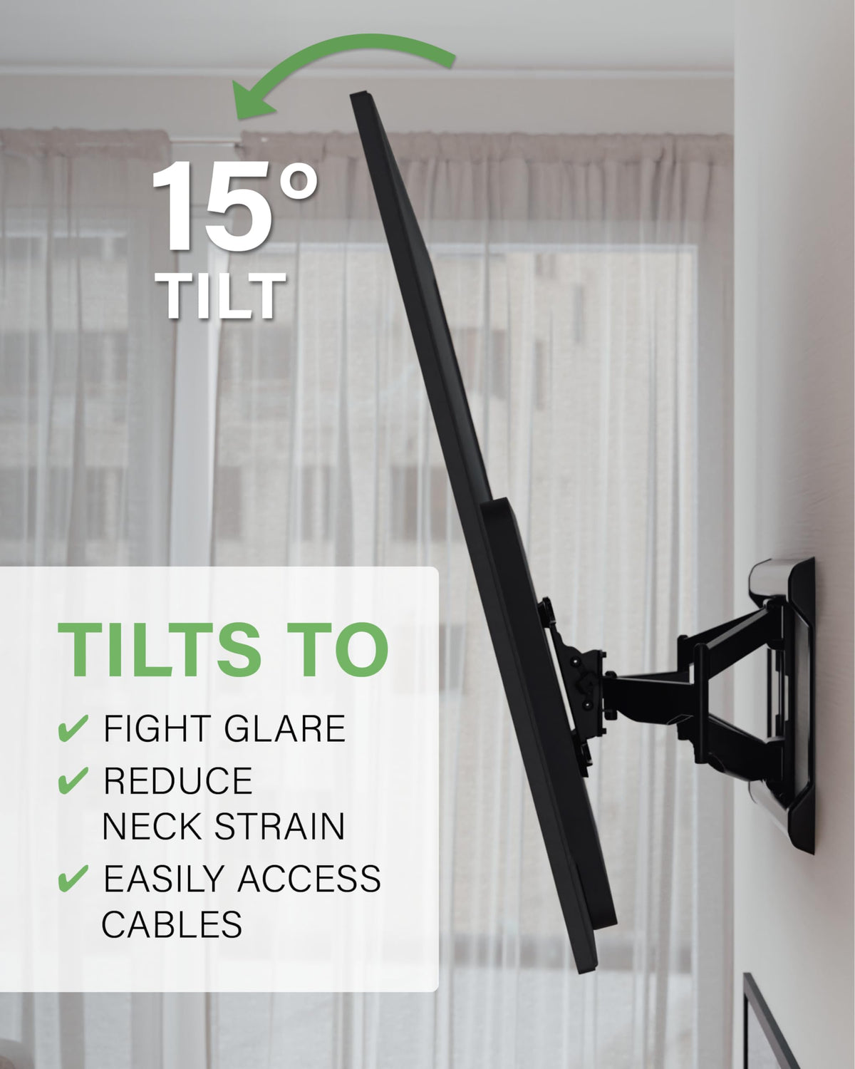 SANUS OLF24 cable routing keeps wires concealed for a clean wall.