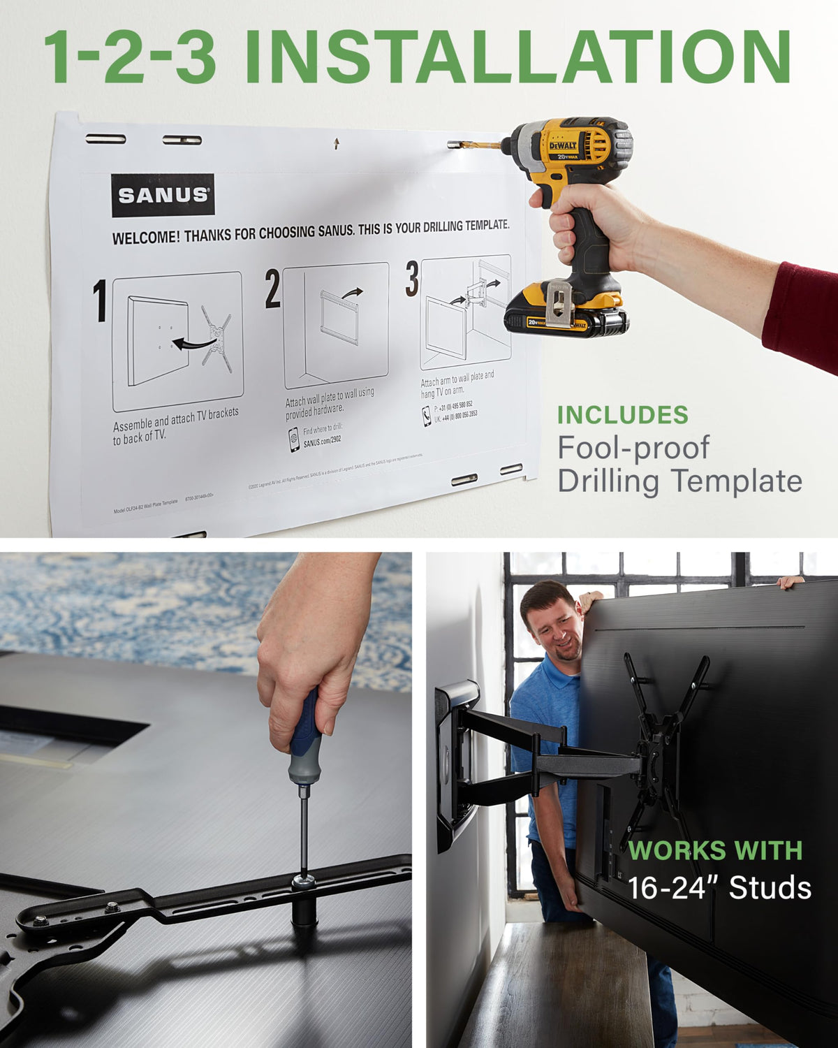 SANUS OLF24 easy install kit enables a quick three step setup.