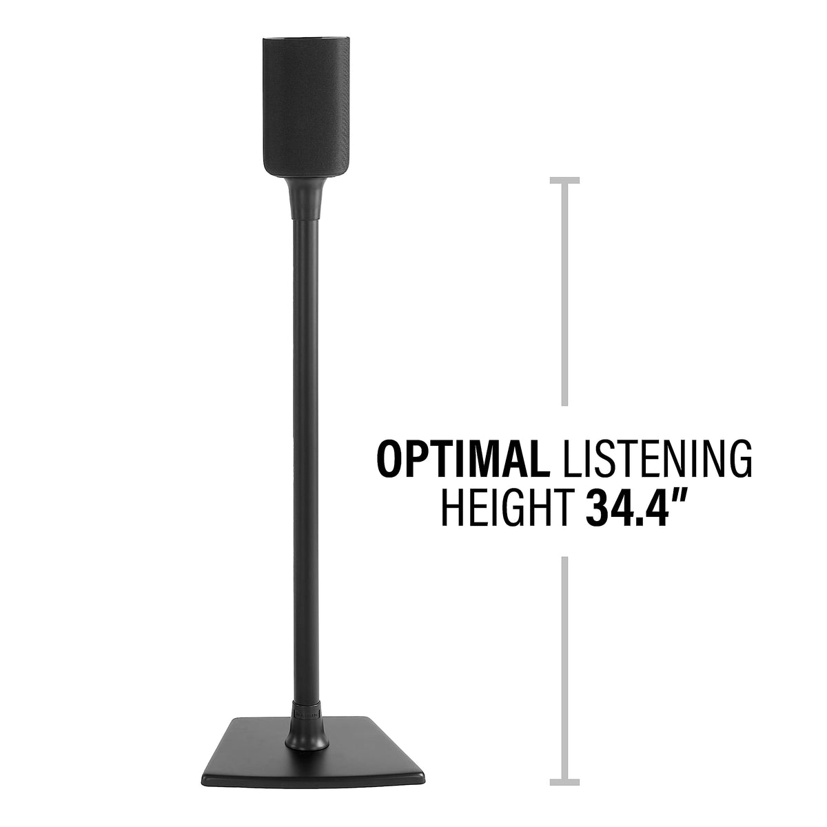 SANUS speaker stand with Roku speaker mounted demonstrating secure fit benefit