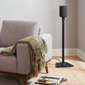 SANUS carpet spikes and rubber pads included for secure placement on any floor