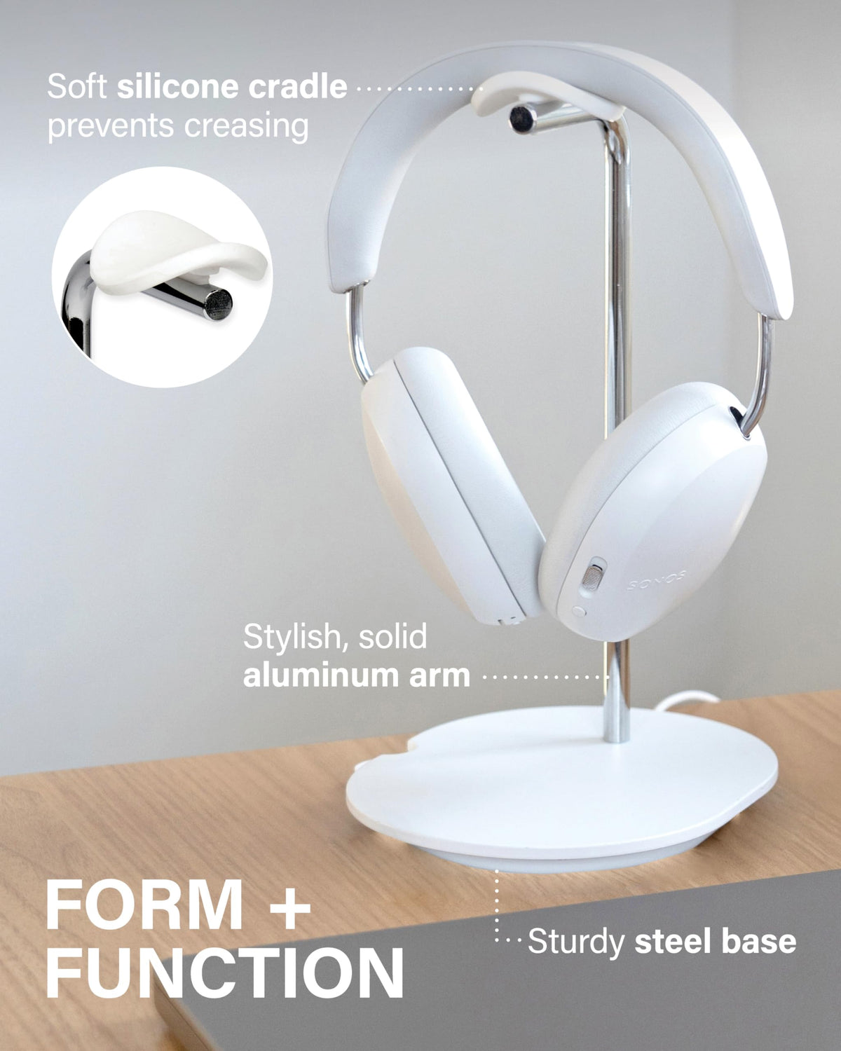 Sanus stand with Sonos Ace mounted demonstrating secure fit and protective cradle