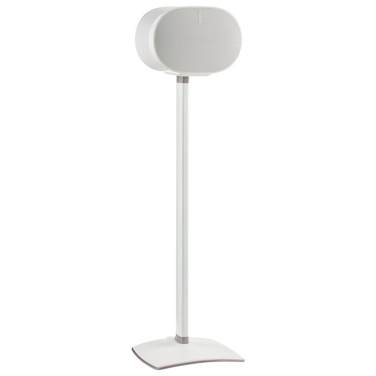Sanus stand front profile with Era 300 showing sleek alignment and stability