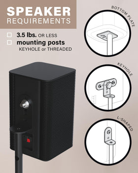 SANUS L-shaped bracket holding a satellite speaker securely for compatibility