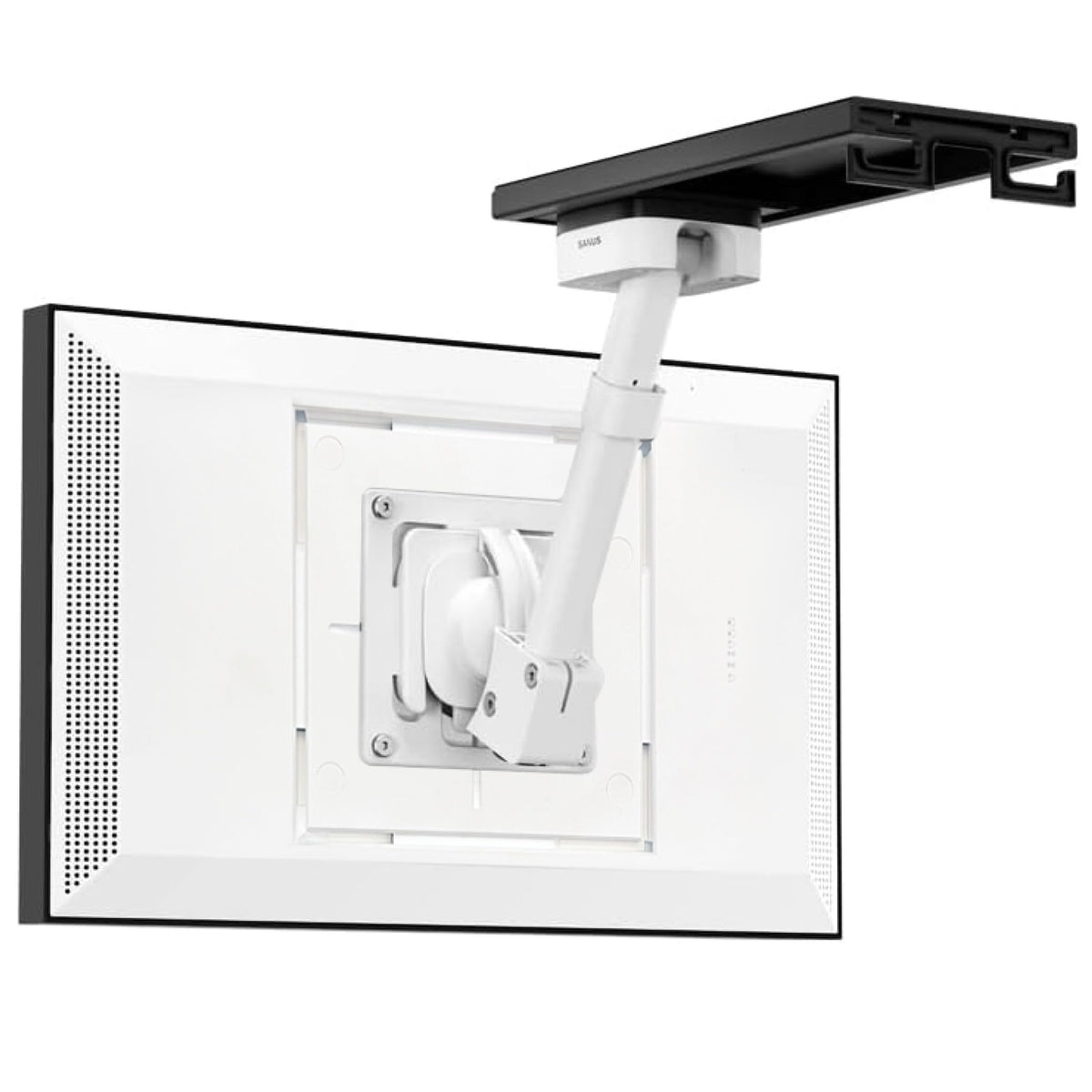 SANUS stowed position with device tucked under cabinet to keep countertops clear