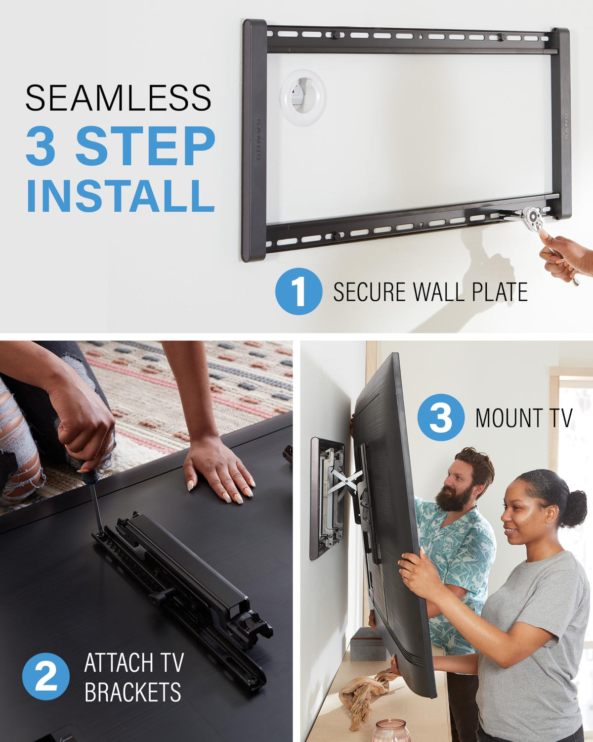 Includes hardware pack and drilling template for a 3-step install.