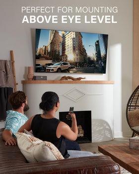 Sanus tilting wall mount for TV on wall provides secure, clean setup.