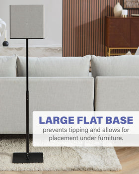 Sanus oversized base reduces tipping risk for safer speaker placement