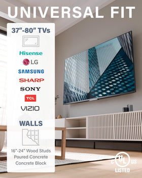 Sanus TV mounted above fireplace showing refined living-room styling benefit