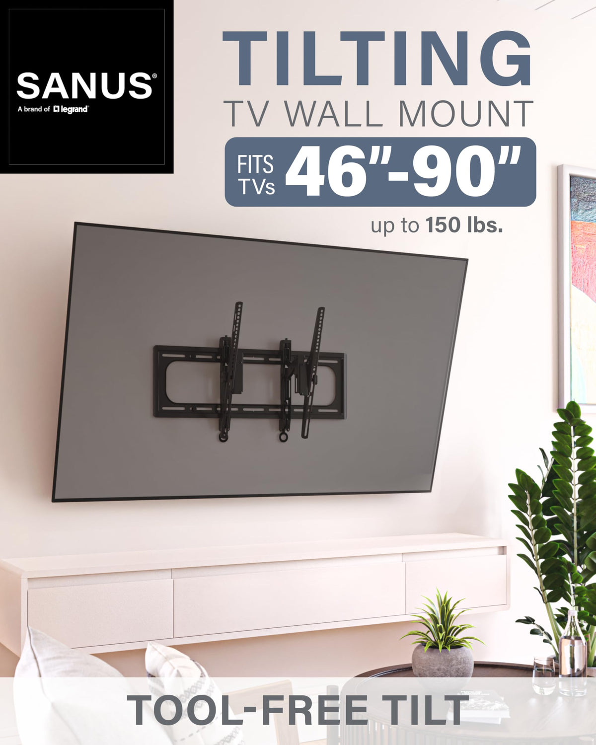 SANUS universal-fit mount for 46–90 inch TVs across major brands