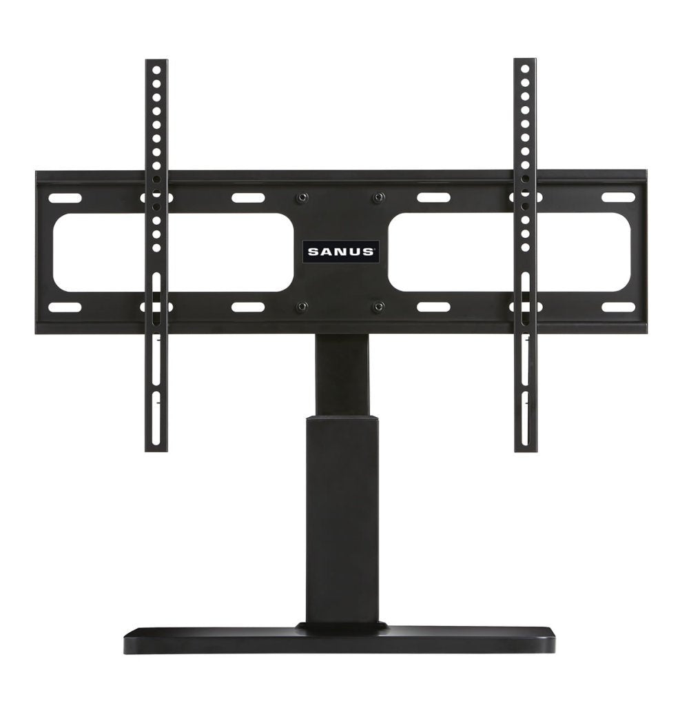 Sanus VSTV1 compatibility image shows 32-60 inch TVs fitting within the stand range.