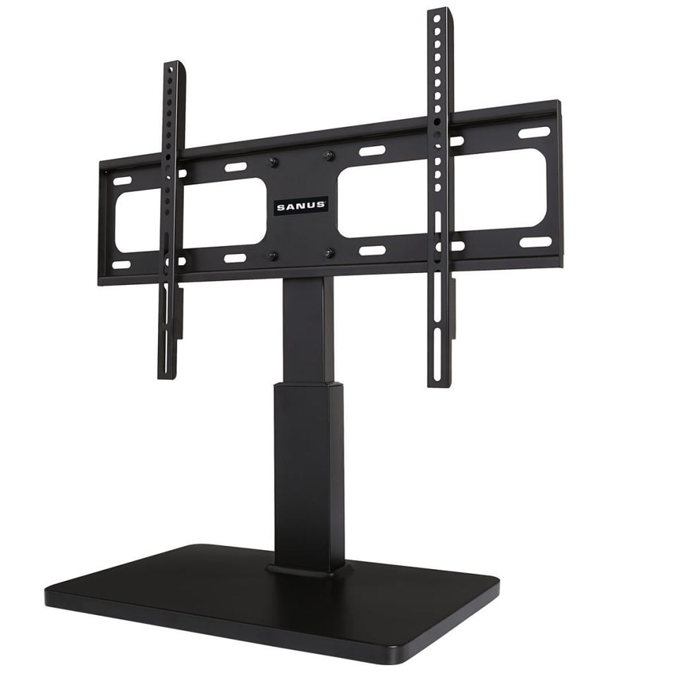 Sanus VSTV1 front view shows a sturdy base for flexible living room viewing.