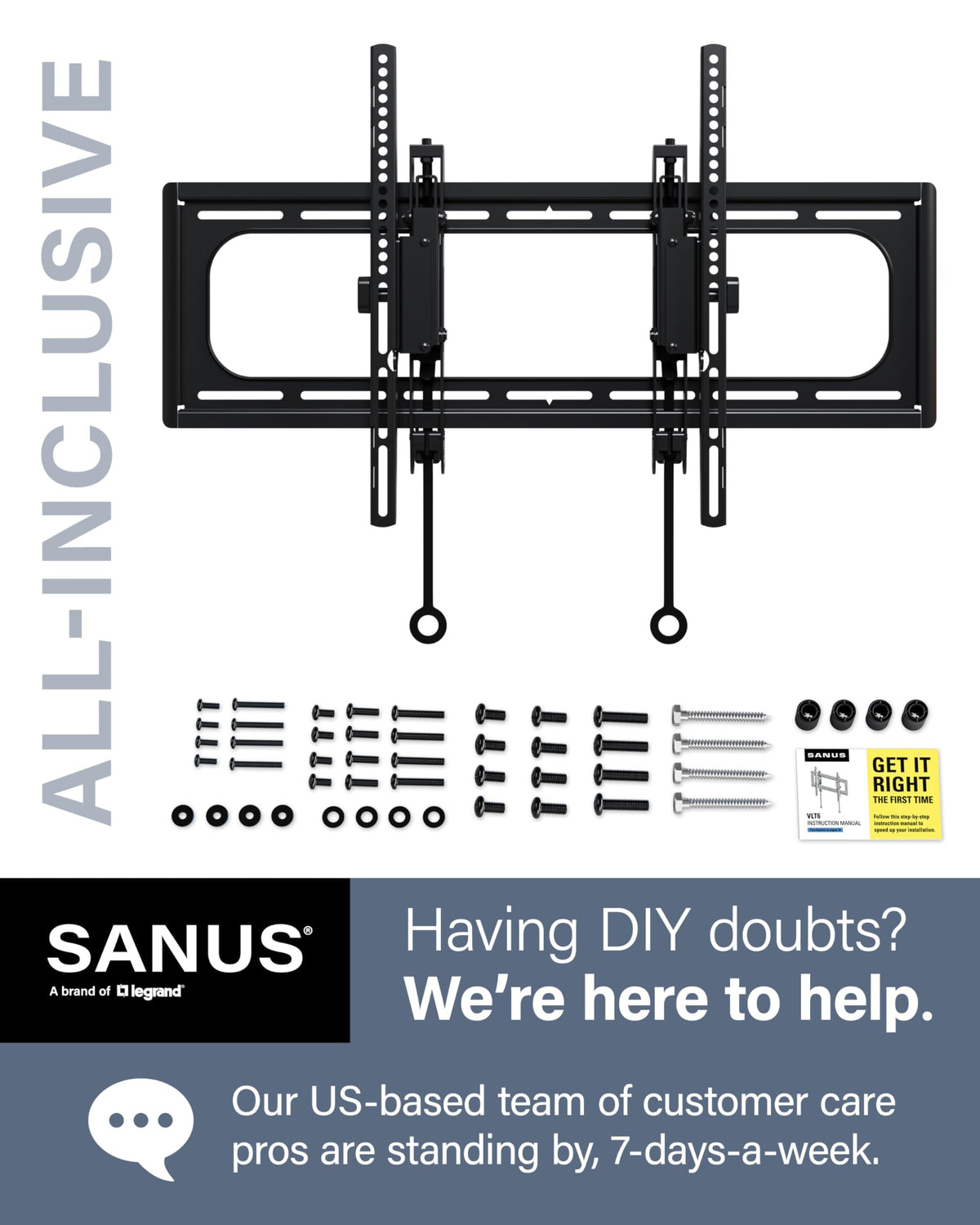 SANUS wide-brand compatibility with Samsung, Sony, TCL, LG, and more