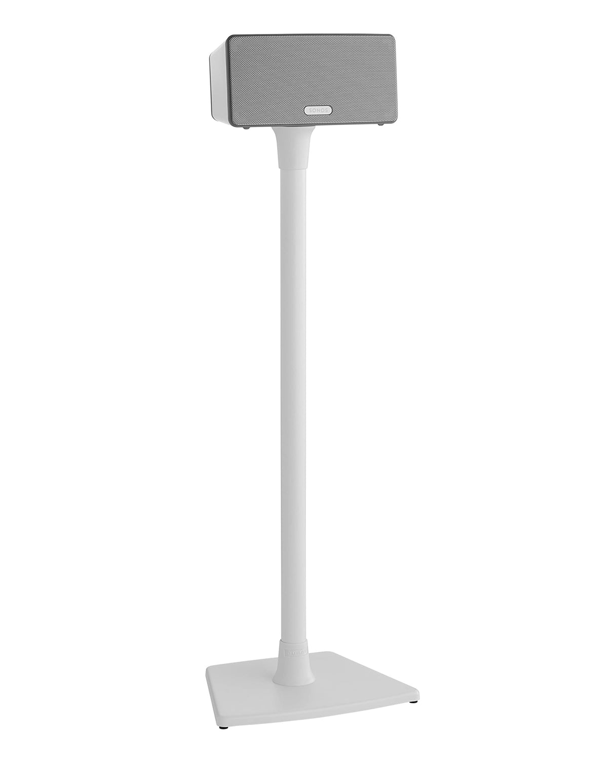 Sanus WSS21-W1 white stand front view for Sonos speakers with clean aesthetic.