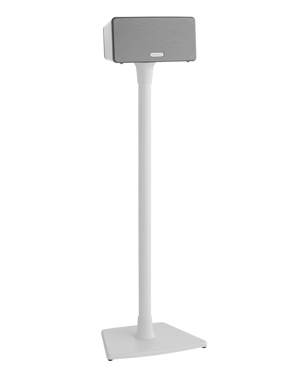 Sanus WSS21-W1 white stand front view for Sonos speakers with clean aesthetic.