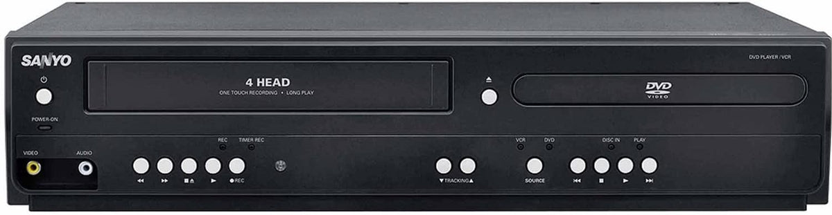 Sanyo VHS/DVD combo renewed remote control for easy playback and recording.