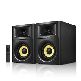 Sanyun SW205 front view showing compact speakers and balanced stereo imaging benefit