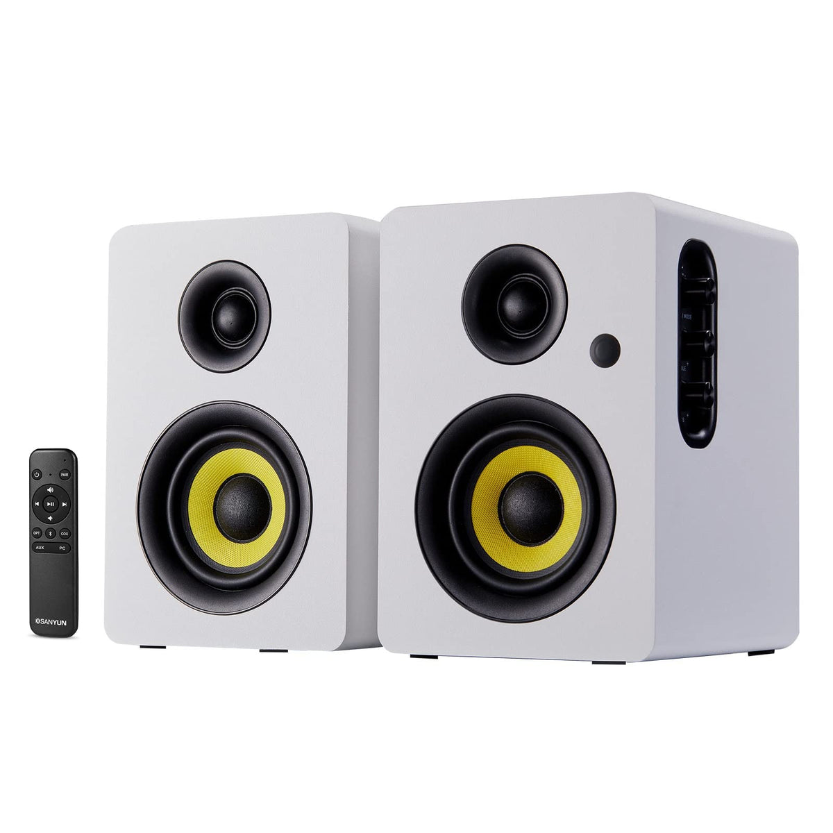 Sanyun SW206 front view illustrates compact design for home studio monitoring.