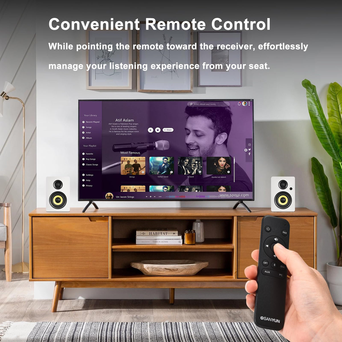 Sanyun SW206 MDF-enclosure reduces resonance for cleaner audio.